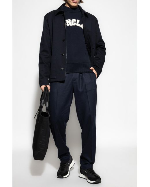 Moncler Blue Sweater With Logo for men