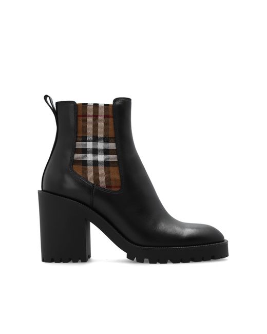 Burberry Black Allostock Vintage Check-detail Leather-blend Boots
