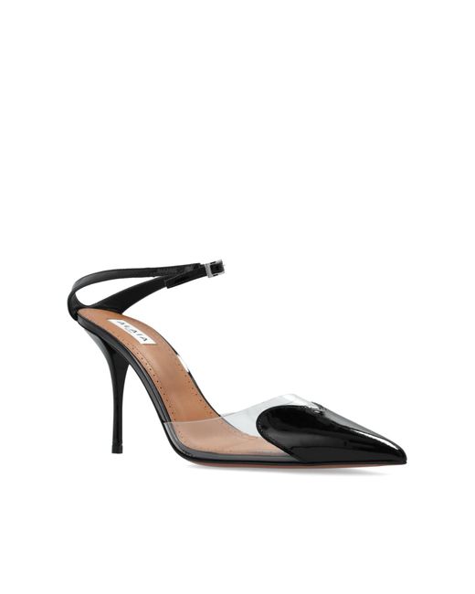 ALAIA ROUND-TOE HIGH HEELS 10 CM IN WHITE CALFSKIN