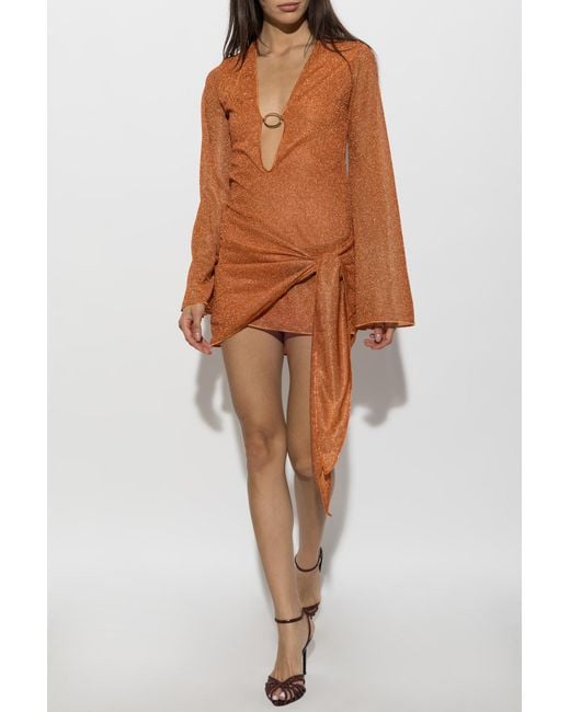 Oseree Brown Dress With Lurex Thread