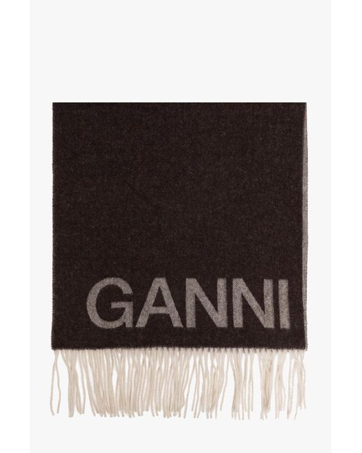 Ganni Black Wool Scarf