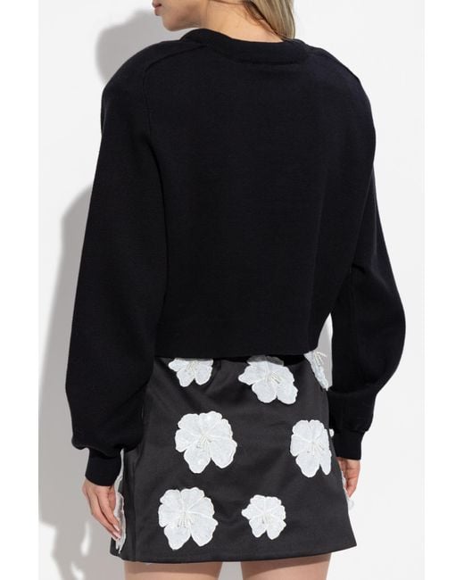 ROTATE BIRGER CHRISTENSEN Black Sweatshirt With Floral Motif Appliqué.,