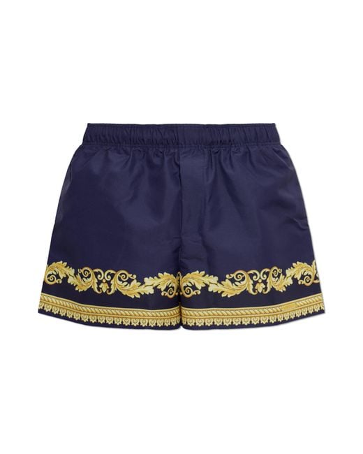 Versace Blue Swim Shorts With Print for men