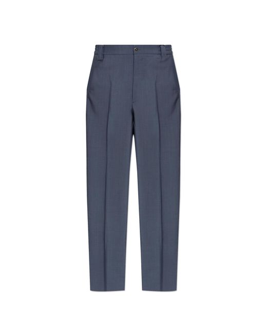 Versace Blue Wool Pleated Trousers for men