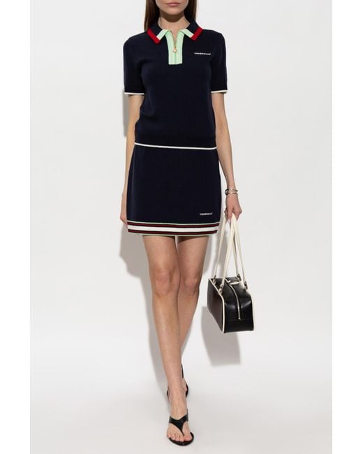 Casablanca Black Wool Polo Shirt With Embroidered Logo