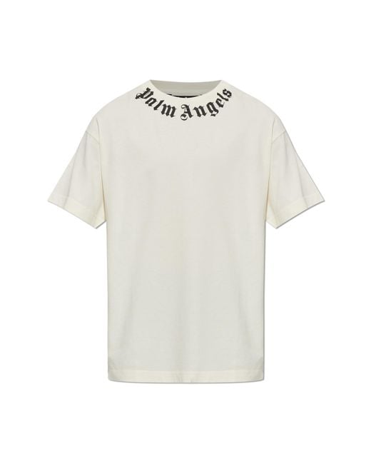 Palm Angels White Cotton T-Shirt With Logo for men