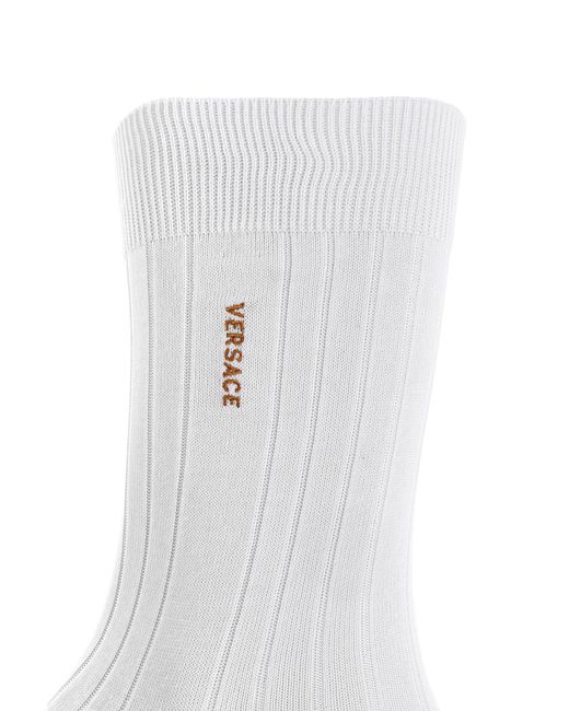 Versace White Socks With Logo for men