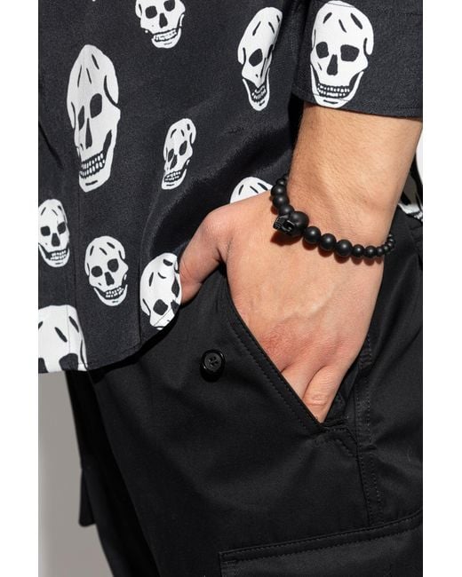 McQueen Black Bracelet With Skull Motif for men