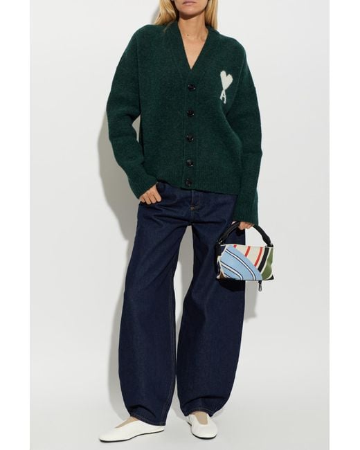 AMI Green Cardigan With Logo