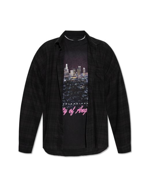 Balenciaga Black Shirt With Sewn-In T-Shirt for men