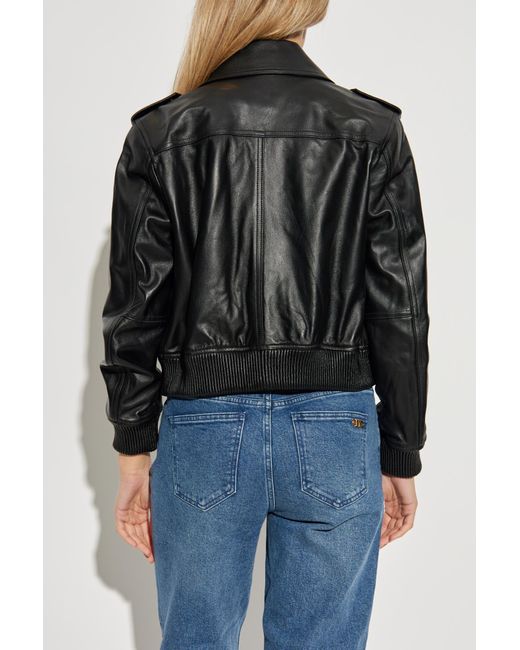 MICHAEL Michael Kors Black Leather Jacket With Epaulettes