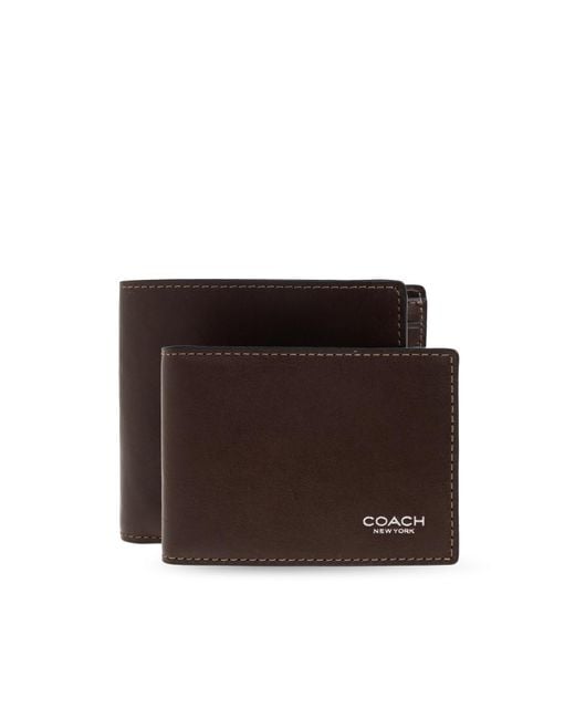 COACH Brown Leather Wallet With Logo for men