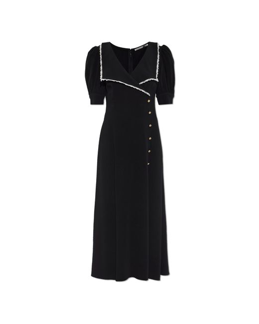 Alessandra Rich Black Dress With A Collar Finished With Lace