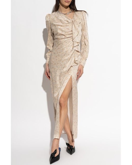 Alessandra Rich Natural Silk Dress With A Slit