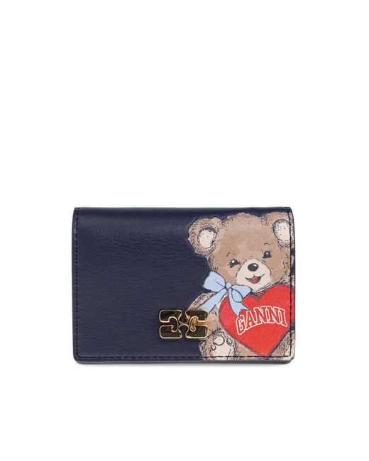 Ganni Blue Card Holder Made Of Eco Leather