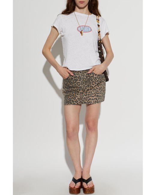 Re/done Brown Denim Skirt With Animal Print