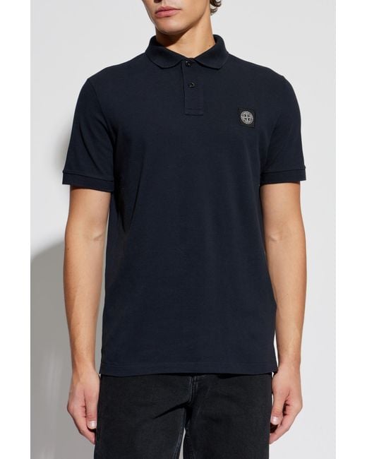 Stone Island Blue Polo With Logo Patch for men