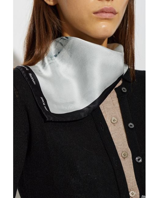 Acne Gray Silk Scarf With Pattern