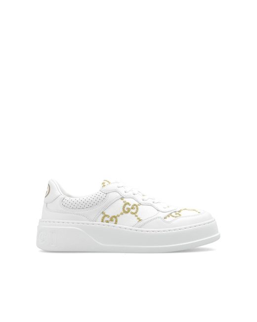 Gucci White GG Canvas & Leather Sneaker