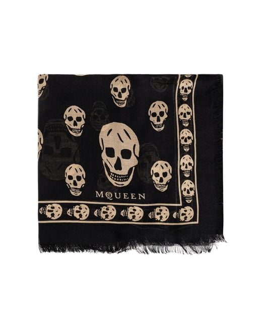 McQueen Black Silk Scarf With A Distinctive Skull Motif for men
