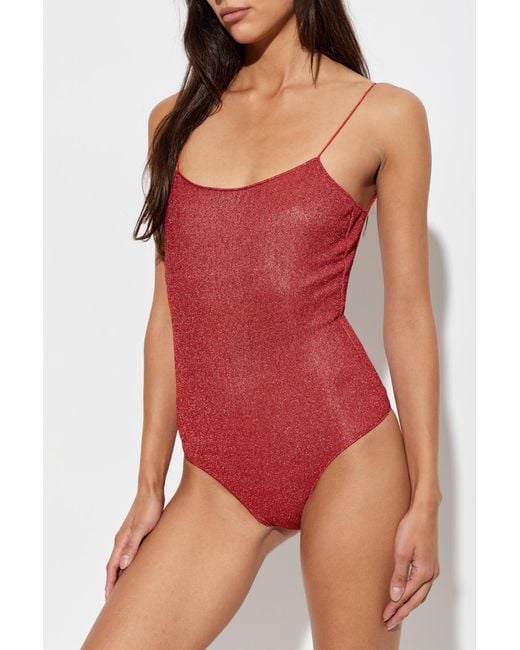 Oseree Red One-Piece Swimsuit With Lurex Thread