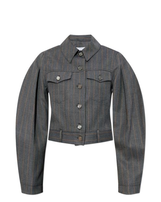 Ganni Gray Jacket With Pinstripe Pattern