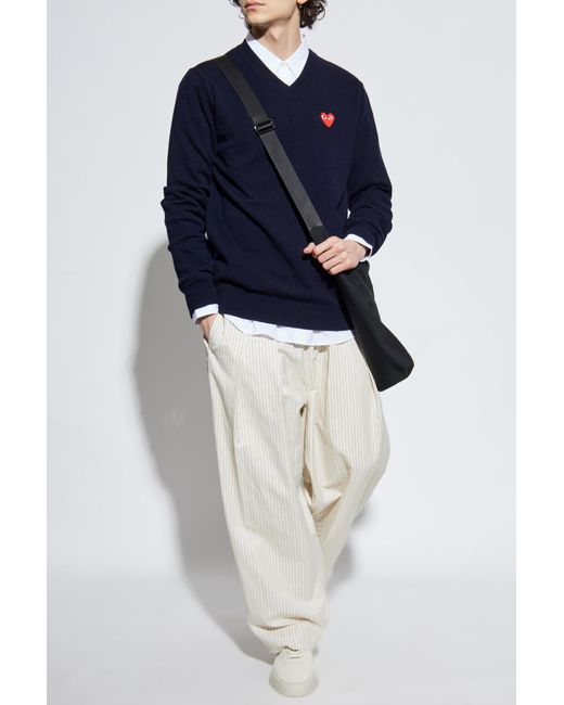COMME DES GARÇONS PLAY Blue V-Neck Sweater for men