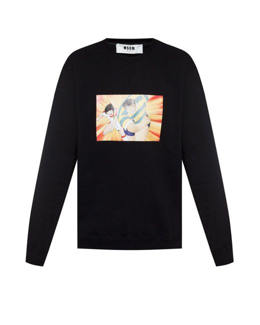 MSGM Black Cotton Sweatshirt With Holly And Benji Print for men