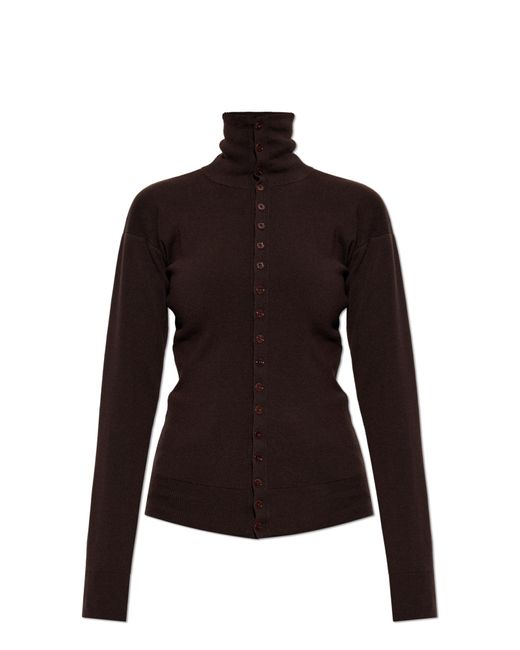 Lemaire Black Cardigan With Stand-Up Collar