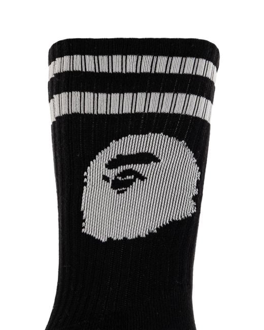 A Bathing Ape Black Socks With Logo for men