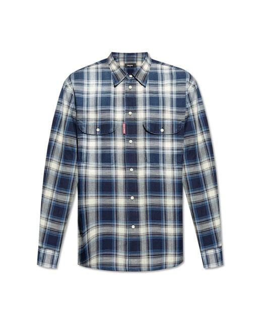 DSquared² Blue Checked Pattern Shirt for men