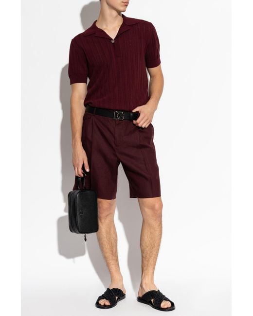 Dolce & Gabbana Red Linen Pleated Shorts for men