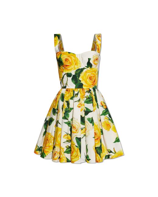 Dolce & Gabbana Yellow Dress With Floral Motif,