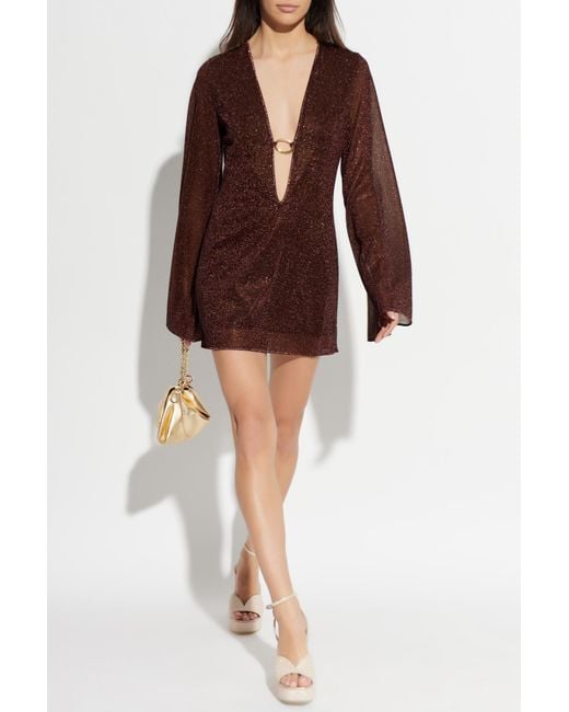 Oseree Brown Dress With Lurex Thread