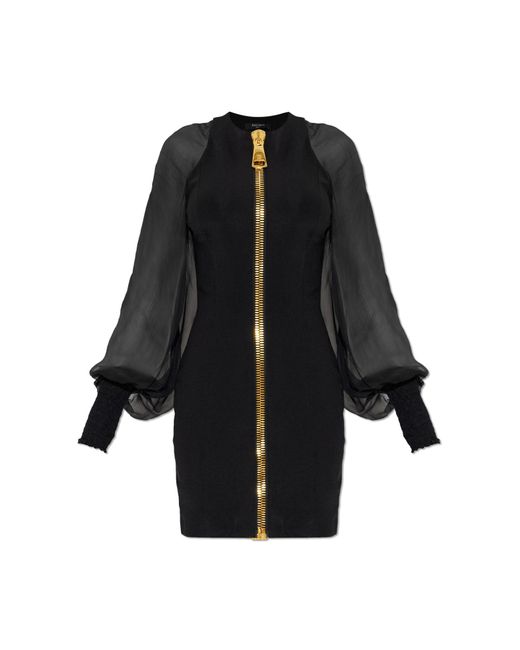 Balmain Black Dress With Transparent Sleeves
