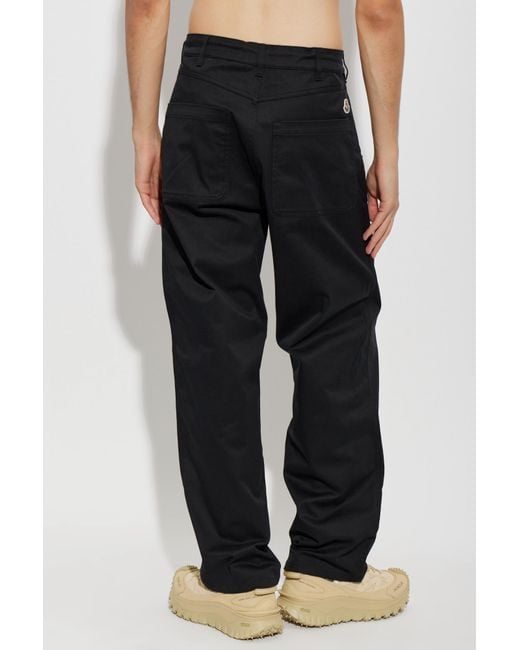 Moncler Black Trousers With Logo Patch for men