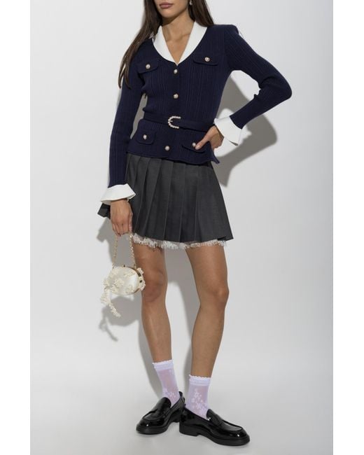 Self-Portrait Black Pleated Skirt With Lace Trim