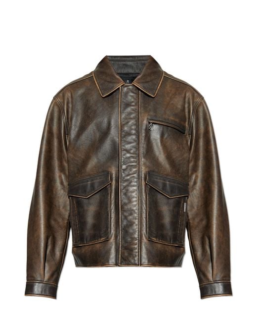 Represent Brown Leather Jacket With 'Vintage' Effect for men