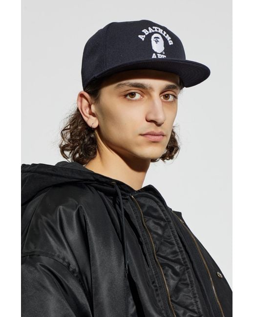 A Bathing Ape Black Baseball Cap With Logo for men
