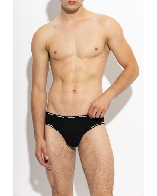 DSquared² Black Cotton Briefs With Logo for men