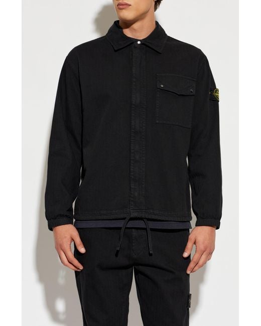 Stone Island Black Jacket With Logo Patch for men