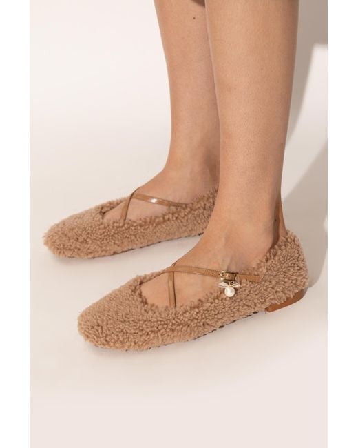 Jimmy Choo Brown Futrzane Ballerinas "Eleri"