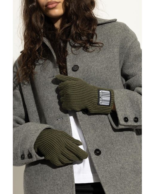 Moschino Green Gloves With Logo Patch