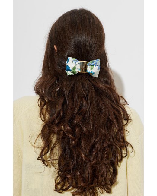 Ferragamo Green Hair Clip With Floral Motif