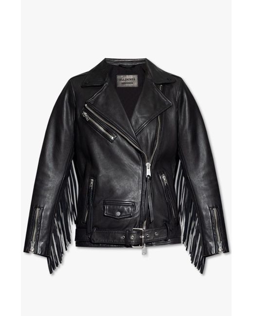 AllSaints 'billie' Leather Jacket With Fringes in Black | Lyst