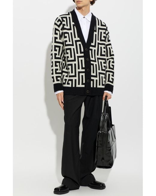 Balmain Black Cashmere Cardigan With Monogram for men