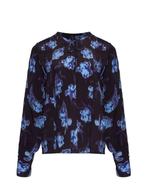 Rag & Bone Blue Blouse With Tie-Neck