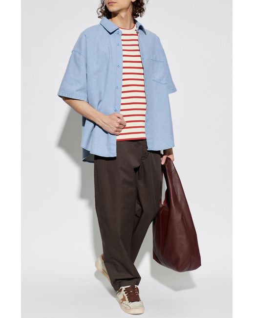American Vintage Blue Denim Short-Sleeve Shirt for men