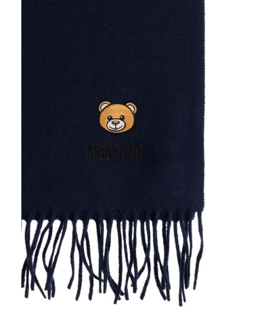 Moschino Blue Wool Scarf With Logo