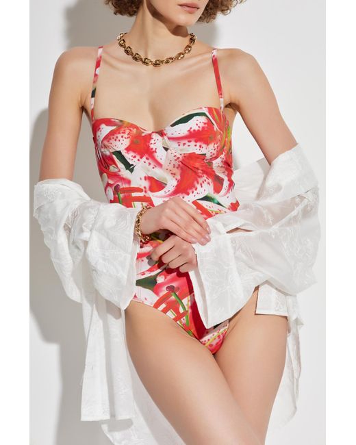 Tory Burch Red One-Piece Swimsuit With Floral Pattern